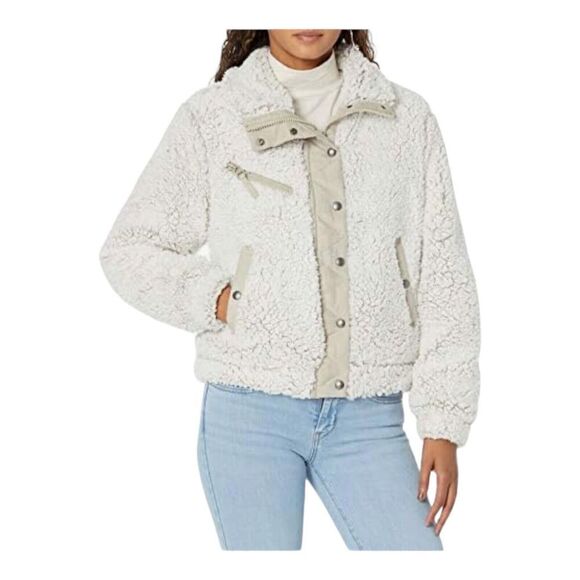 BLANKNYC Jacket Womens S‎ Grey Faux Fur Stand Collar Bomber Teddy - Picture 14 of 16